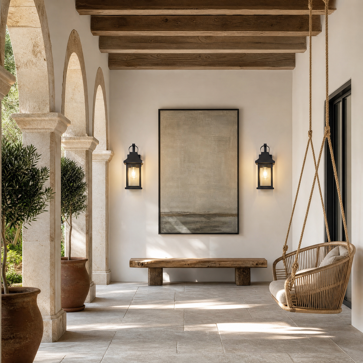 Glass Wall Sconce Sand Black Iron Glass 1-Light for Porch Entryway