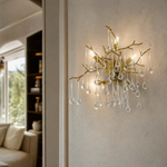 Gold Metal Branch Wall Sconce with Teardrop Crystals
