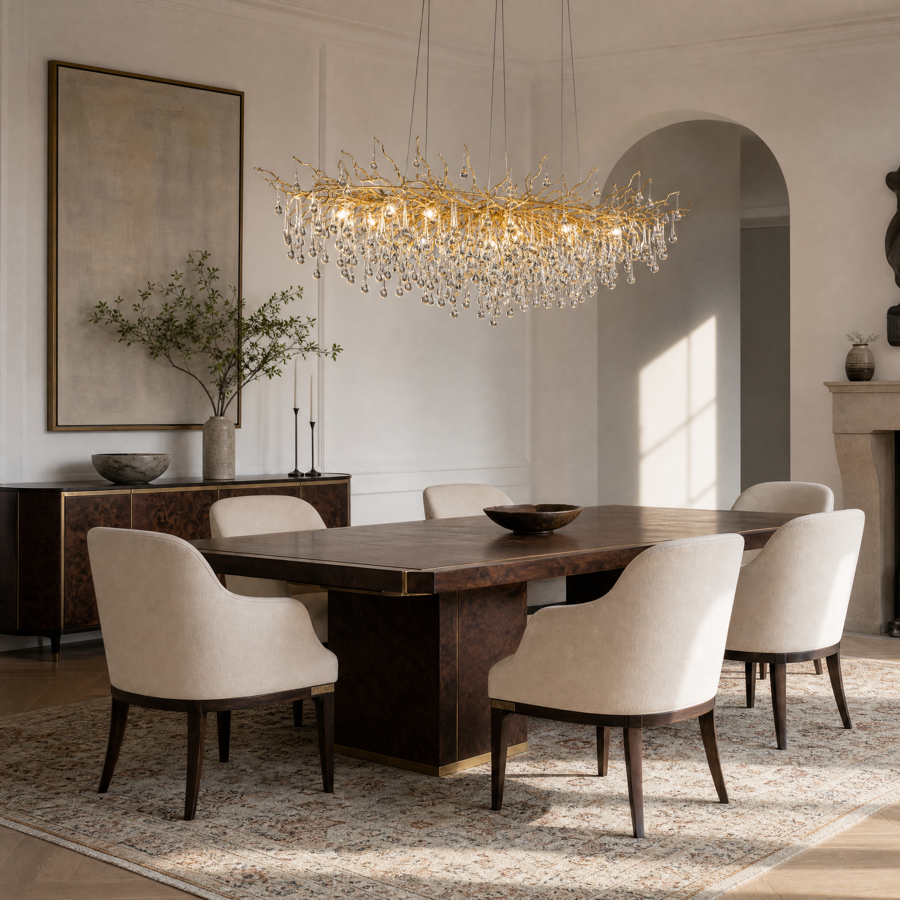 Gold Metal and Clear Crystal Teardrop Waterfall Chandelier