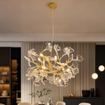 Gold Metal and Crystal Ginkgo Leaf Branch Chandelier