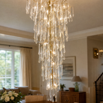Gold Tiered Crystal Cascading Chandelier for High Ceilings