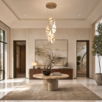 Gold-White Alabaster LED Chandelier with Seven Panels