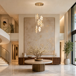 Gold-White Alabaster LED Chandelier with Seven Panels