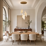 Gold-White Alabaster LED Chandelier with Seven Panels