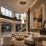 Gold-White Alabaster LED Chandelier with Seven Panels