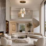 Gold-White Alabaster LED Chandelier with Seven Panels