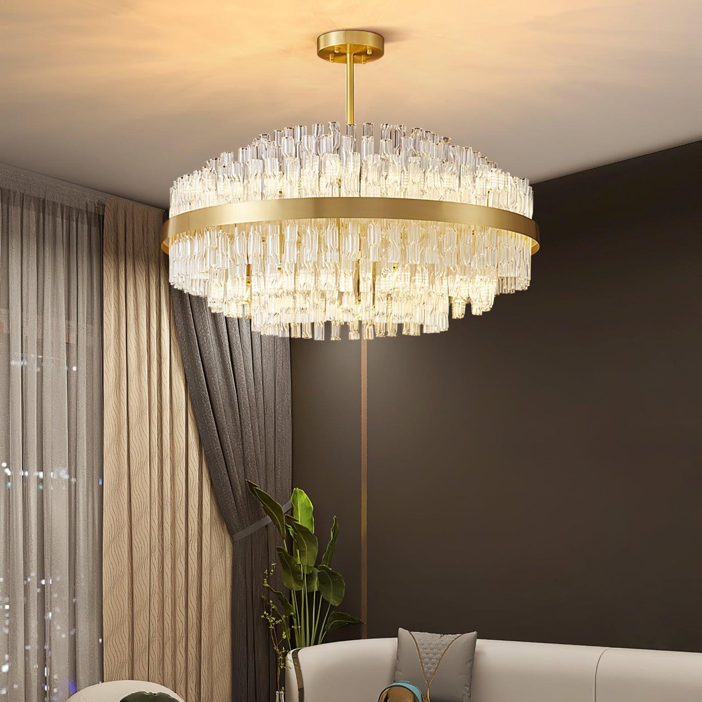 Gold & Clear Rod Chandelier - YIOSI