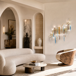 Golden Branch Cascade Crystal Wall Sconce With Blue And Amber Accents