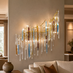 Golden Branch Cascade Crystal Wall Sconce With Blue And Amber Accents