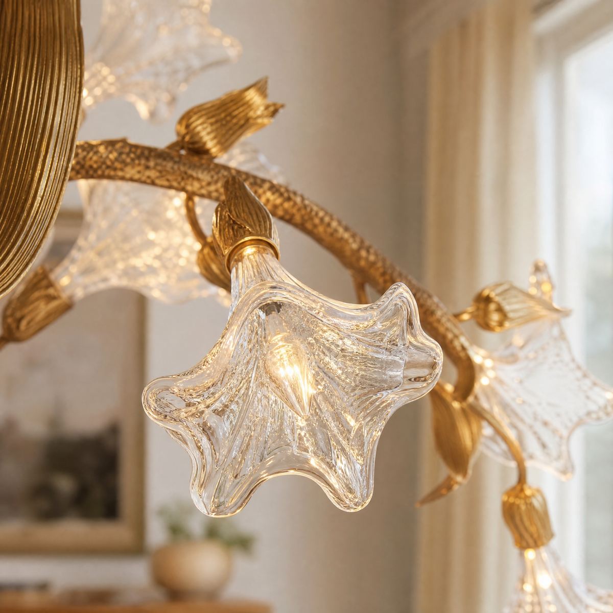 Golden Lily Glass Branch Chandelier