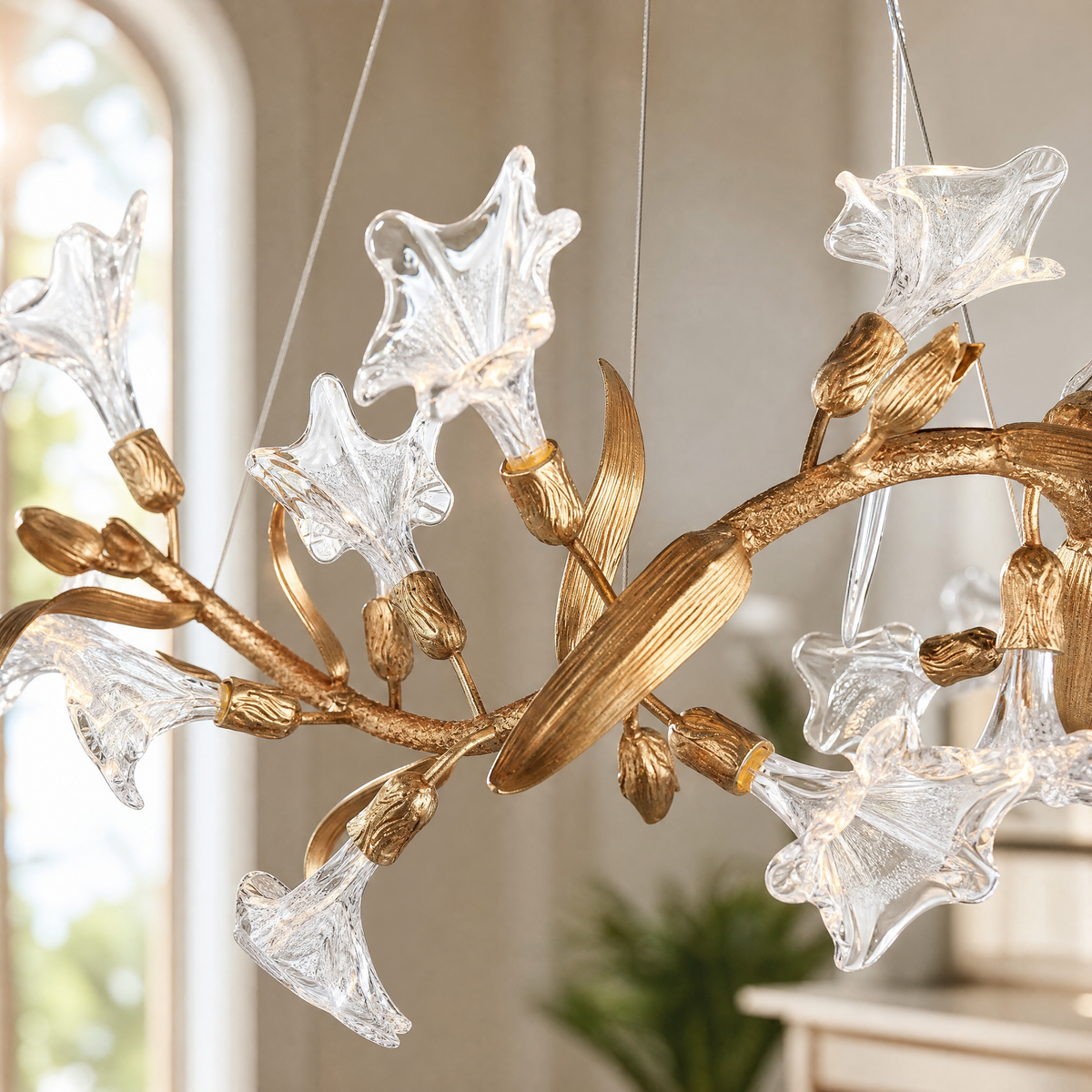 Golden Lily Glass Branch Chandelier