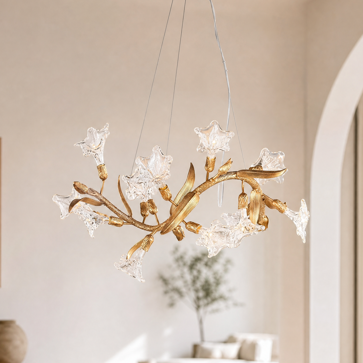 Golden Lily Glass Branch Chandelier