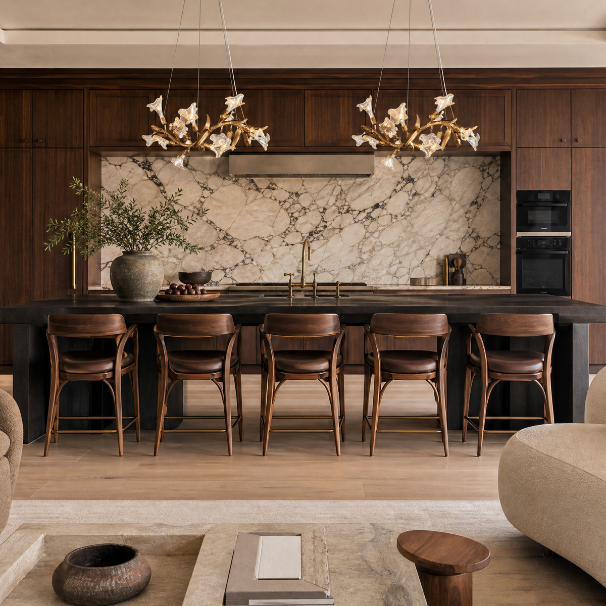 Golden Lily Glass Branch Chandelier