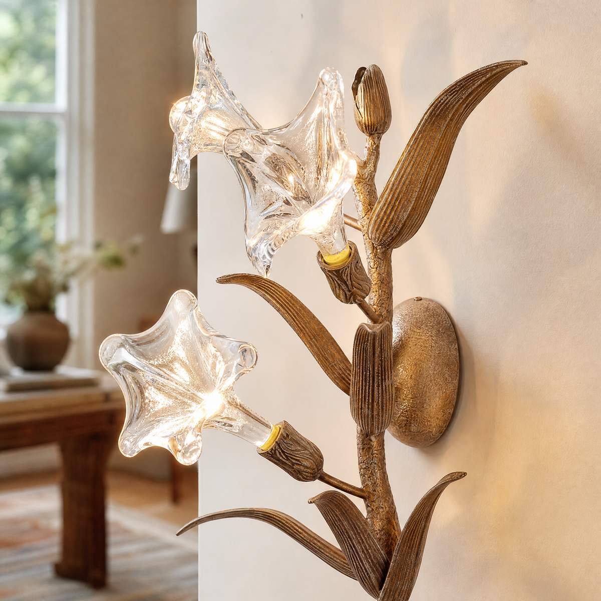 Golden Lily Glass Wall Sconce