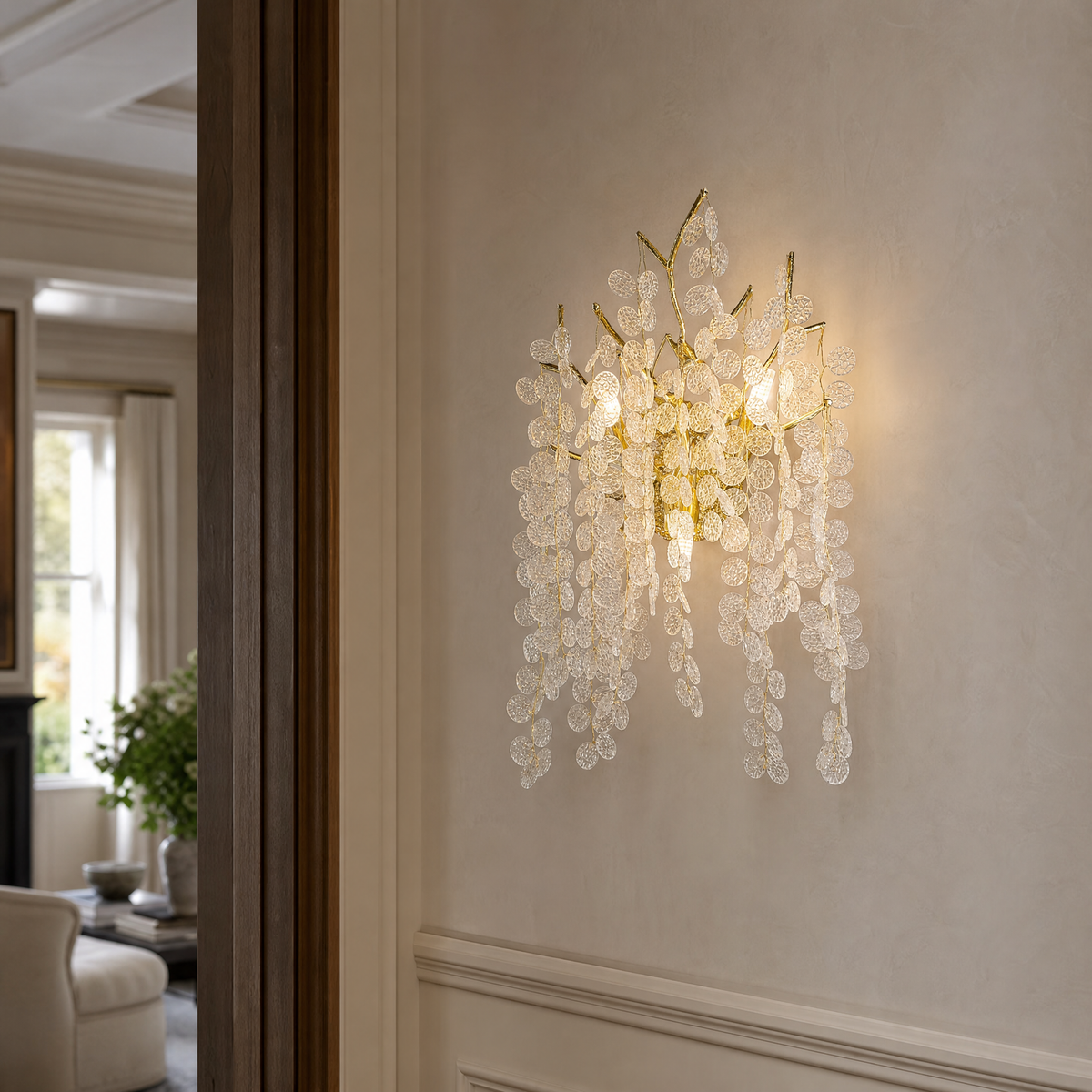 Golden Willow Crystal Wall Sconce