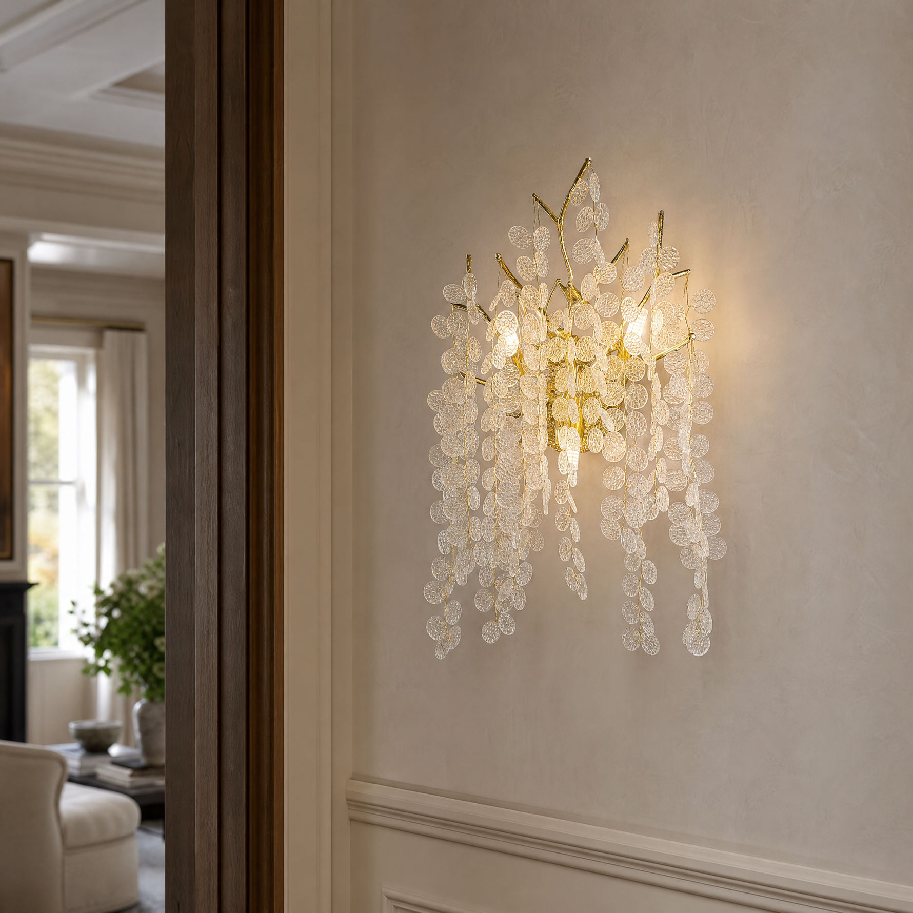 Golden Willow Crystal Wall Sconce