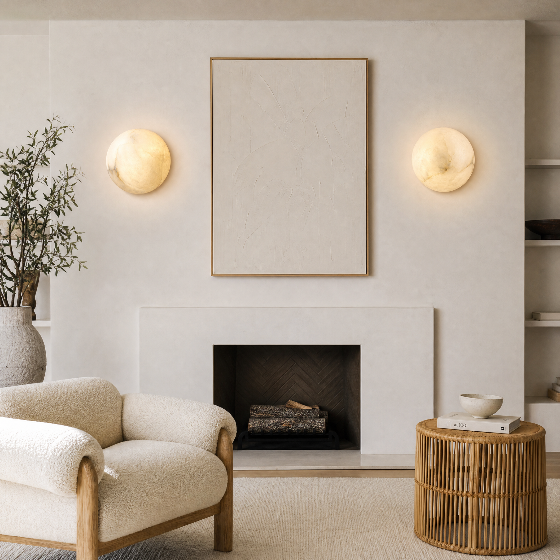 Greta Modern Alabaster Round Wall Sconce