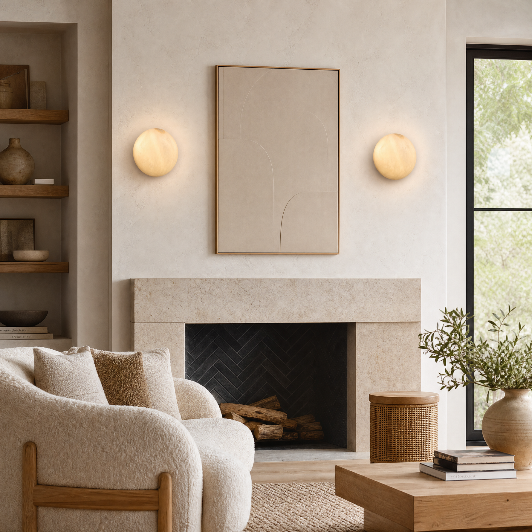 Greta Modern Alabaster Round Wall Sconce
