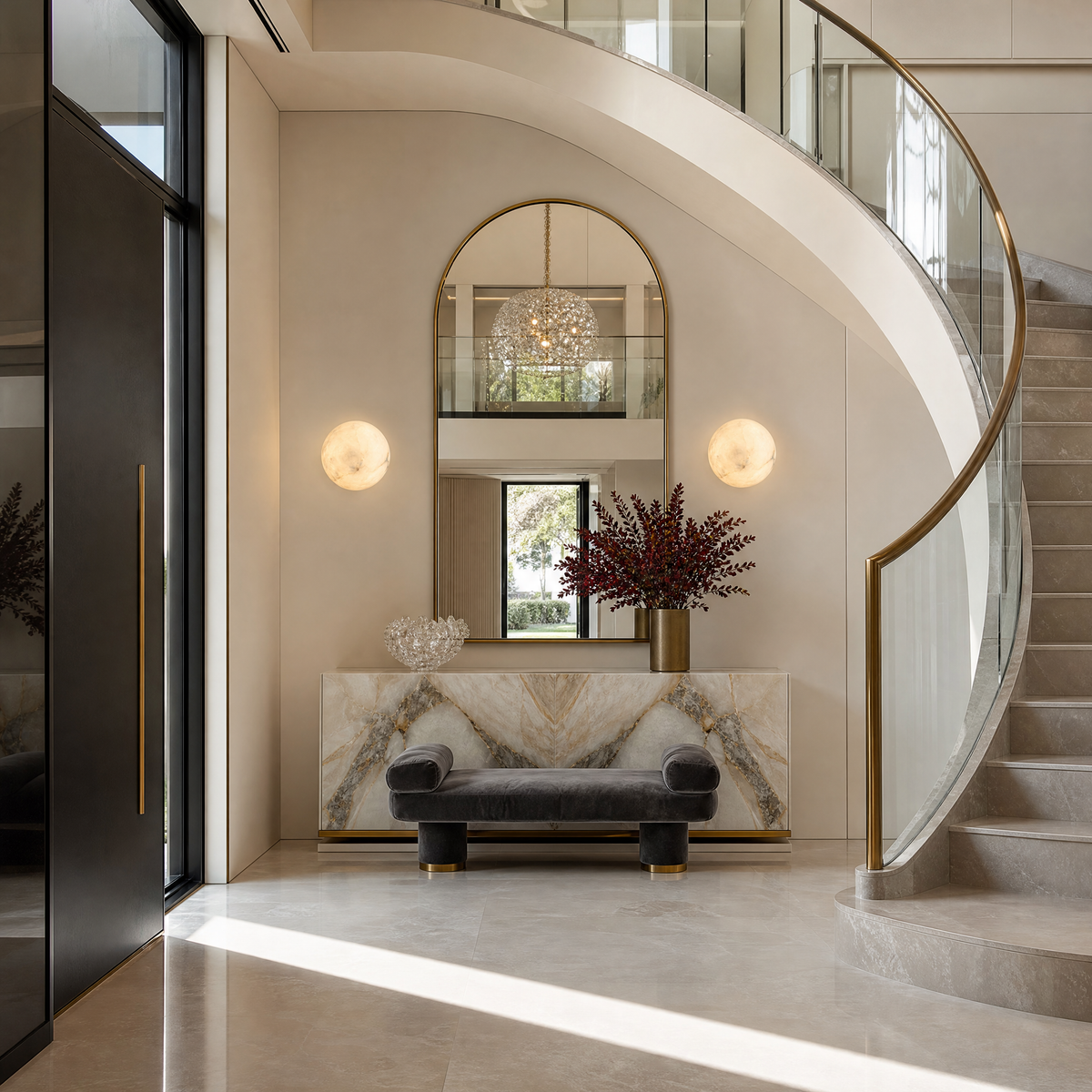 Greta Modern Alabaster Round Wall Sconce