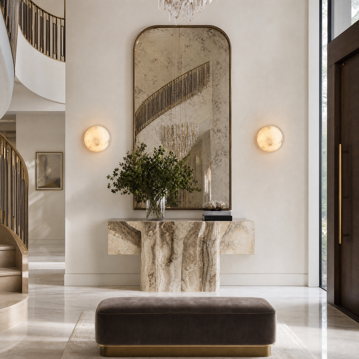 Greta Modern Alabaster Round Wall Sconce