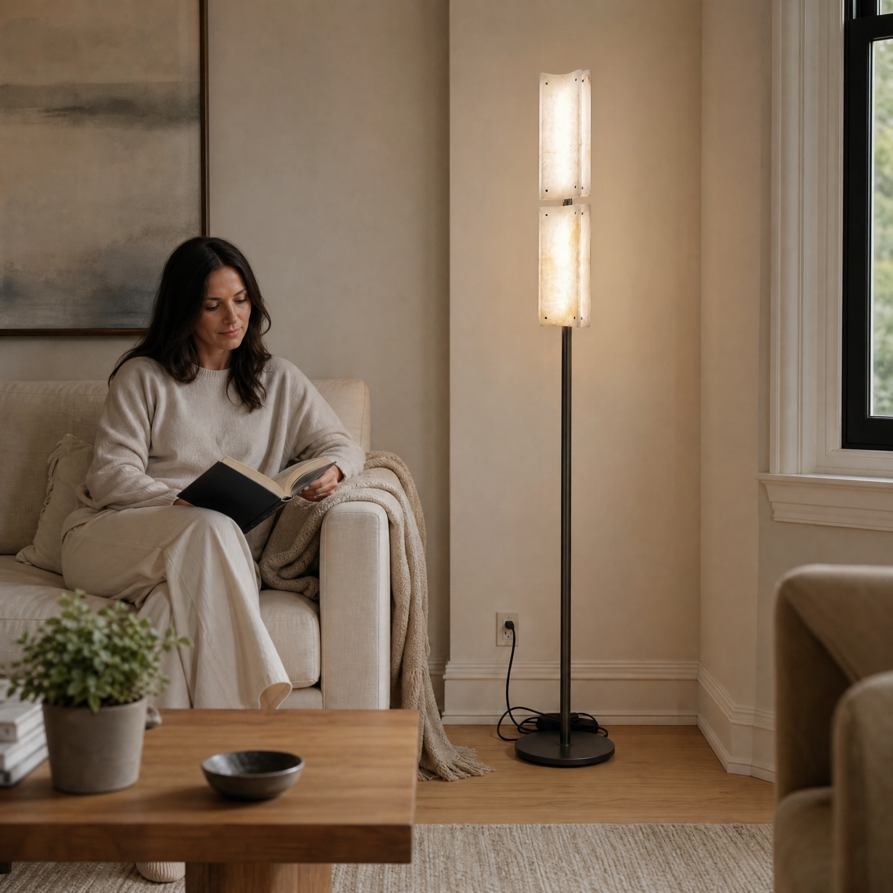 Harmon Modern Alabaster Floor Lamp 65.4" H