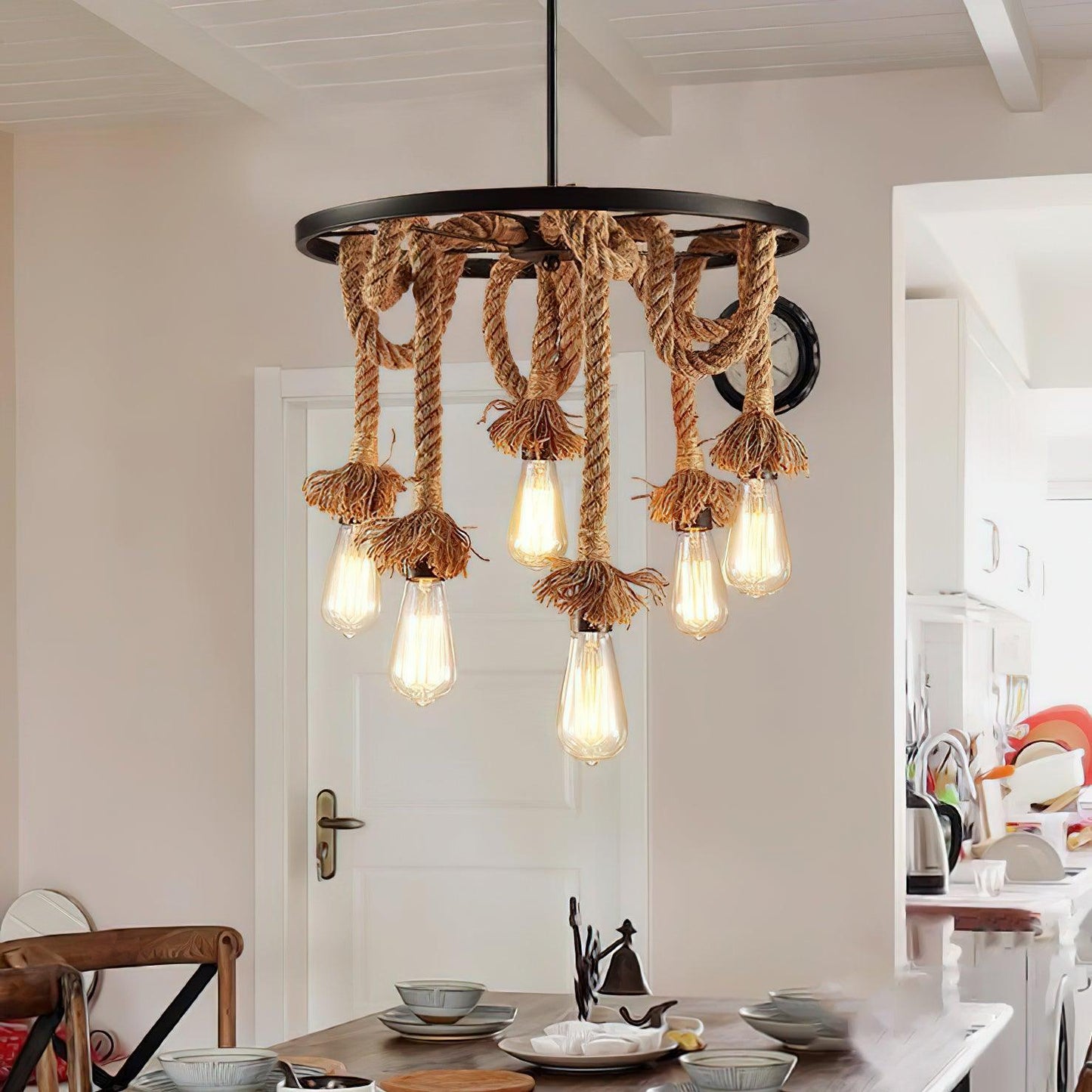 Hemp Rope Industrial Six Head Chandelier - YIOSI