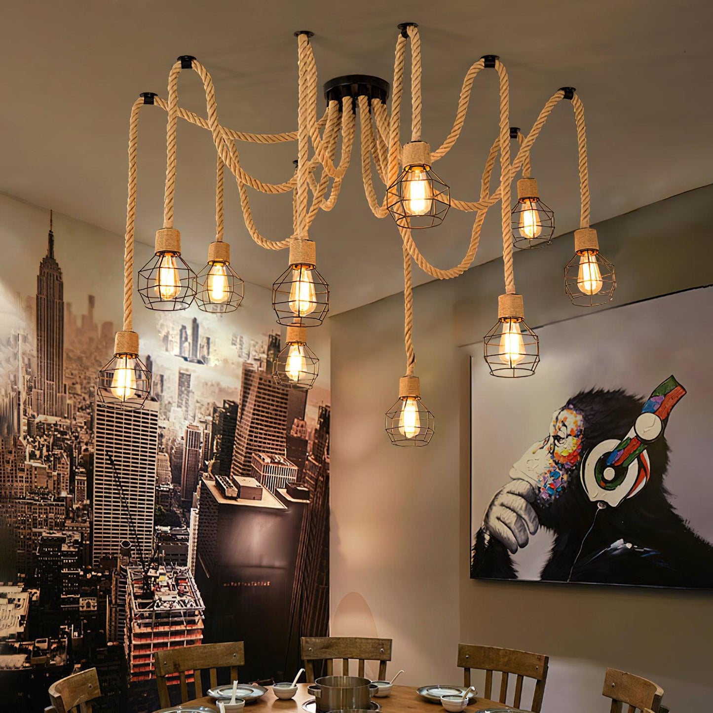 Hemp Rope Scattered Flower Chandelier - YIOSI