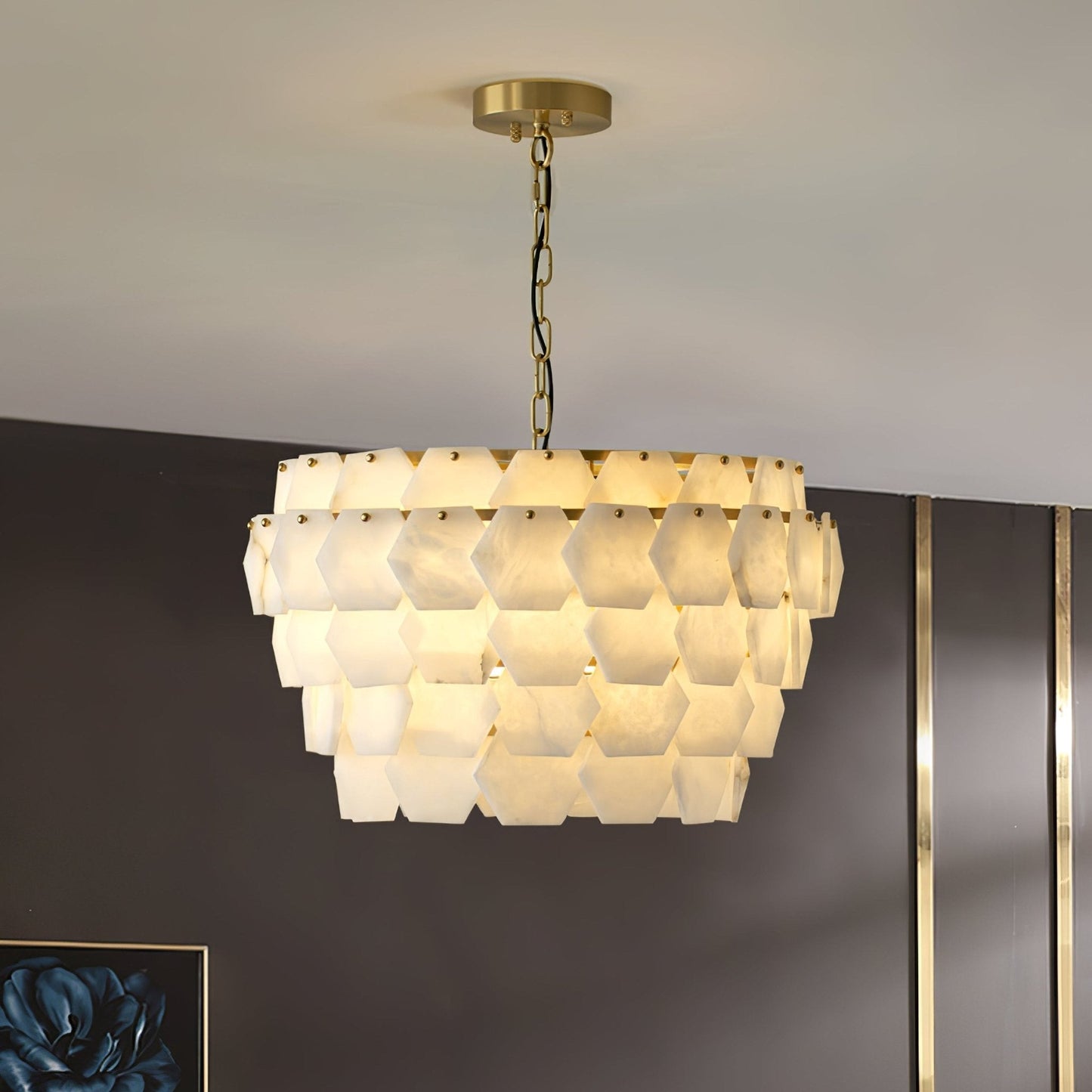 Vakkerlight Hexa Cloud Gold & White Alabaster Pendant Light – 23.6" Diameter