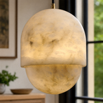 Hollis Minimalist Brass Alabaster Pendant Light 8.3" D