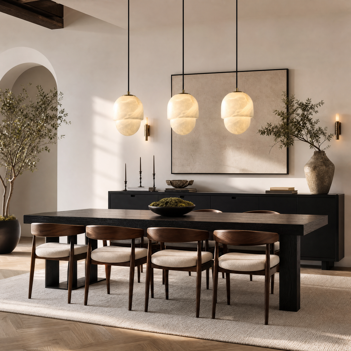 Hollis Minimalist Brass Alabaster Pendant Light 8.3" D