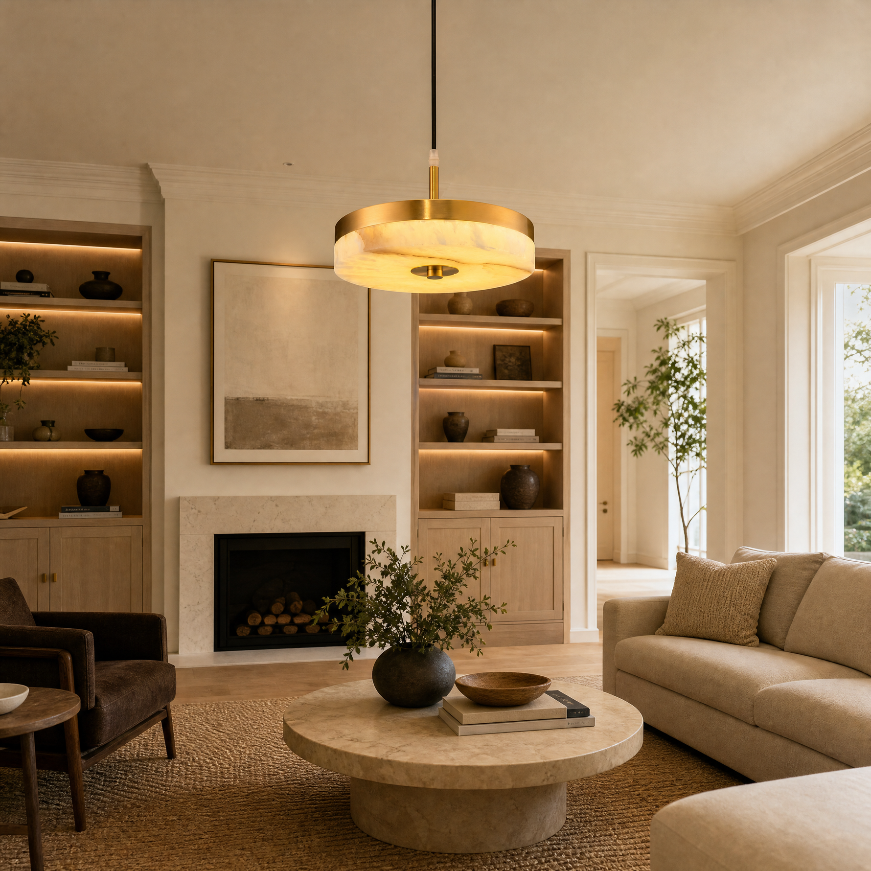 Hollis Modern Alabaster Island Hanging Lights