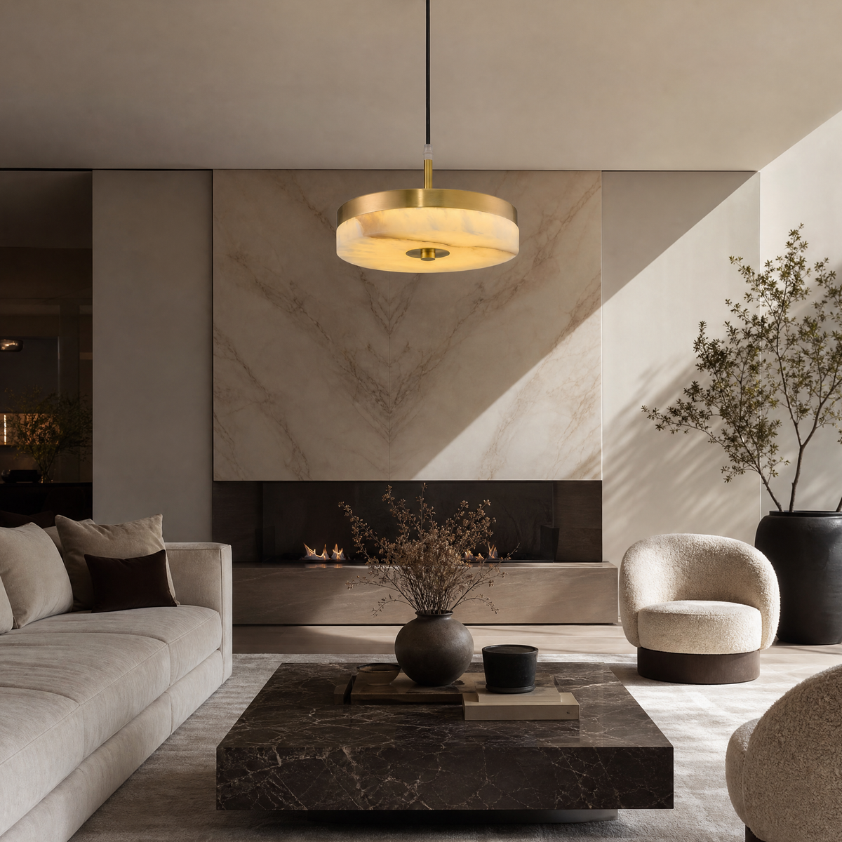 Hollis Modern Alabaster Island Hanging Lights