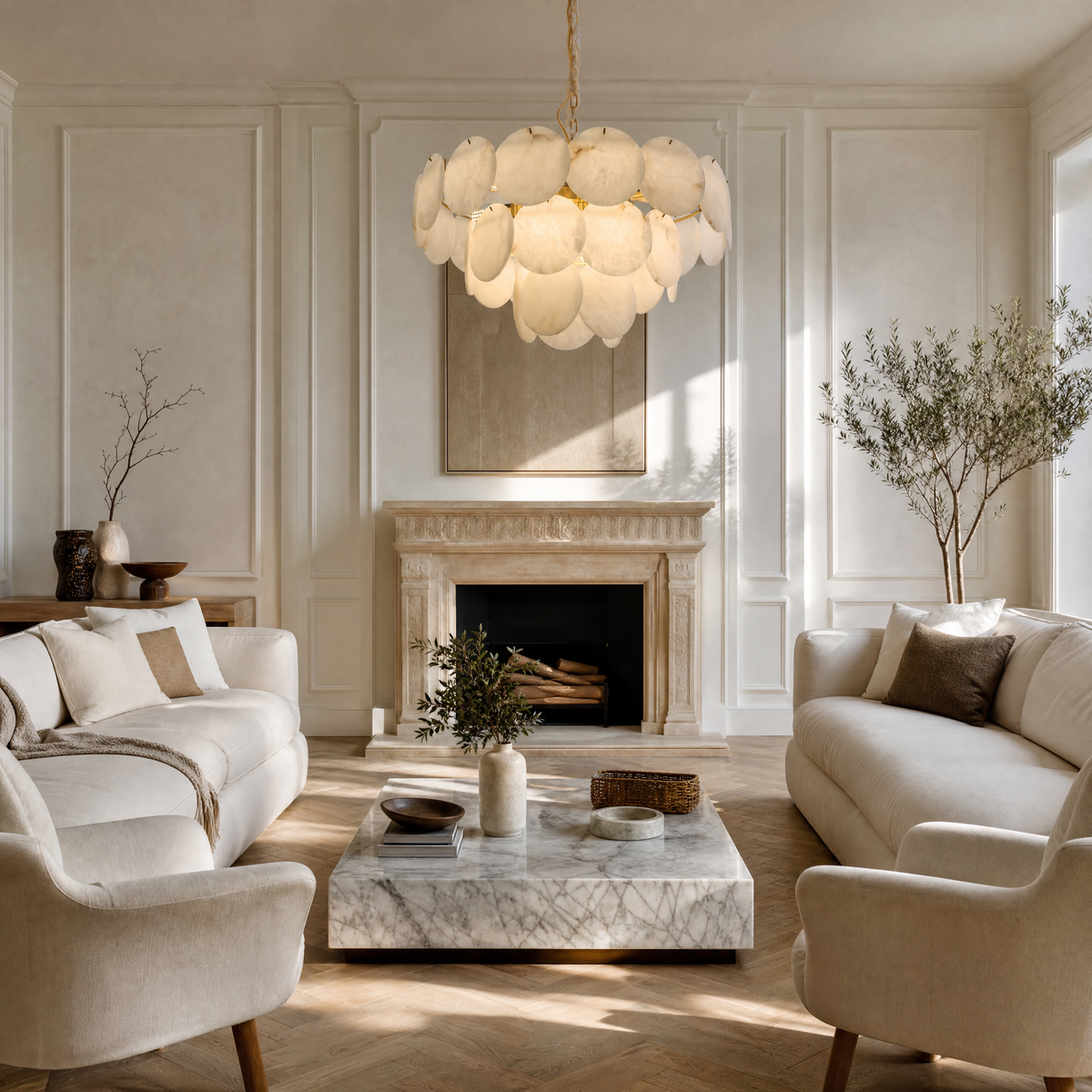 Hollis Modern Alabaster Round Chandelier