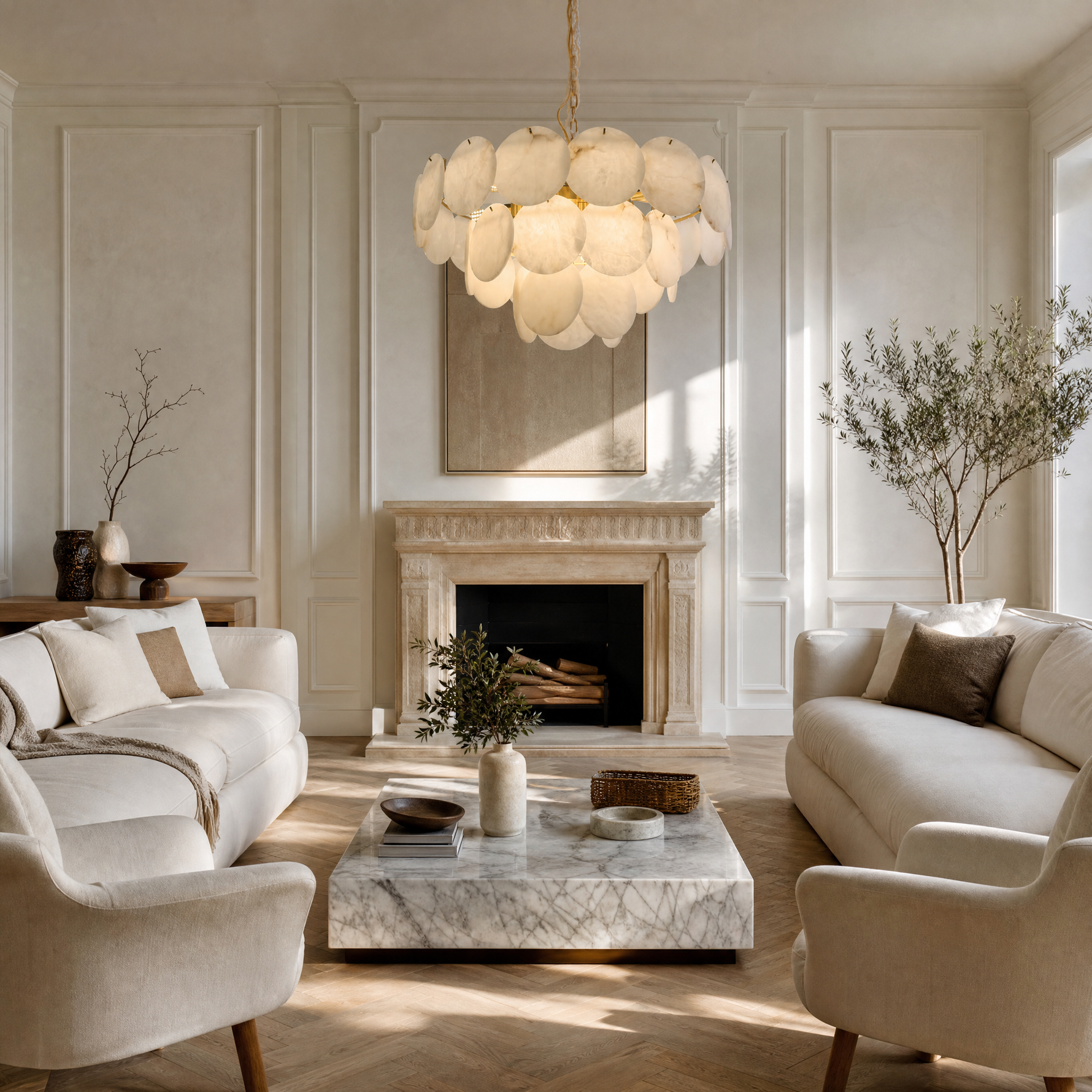 Hollis Modern Alabaster Round Chandelier