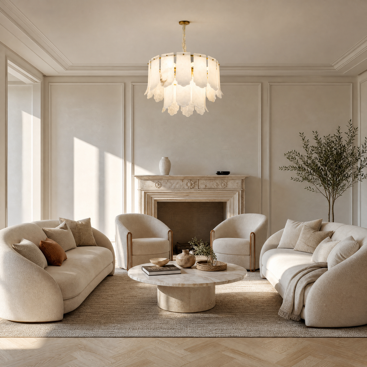 Hollis Modern Alabaster Round Pendant Light