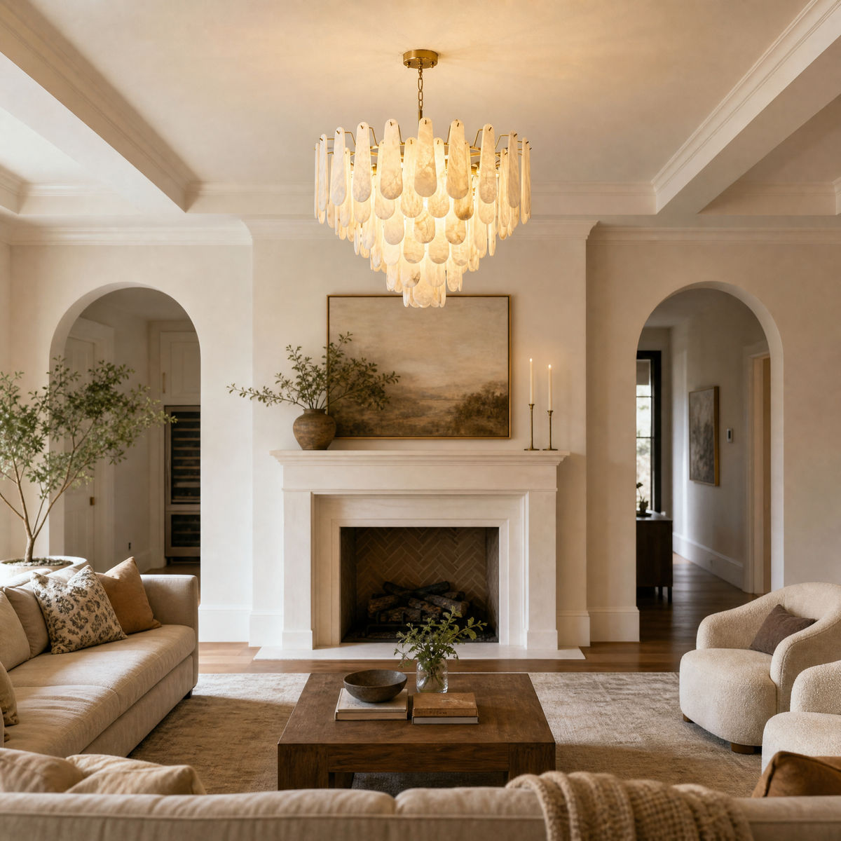 Hollis Modern Alabaster Tiered Chandelier