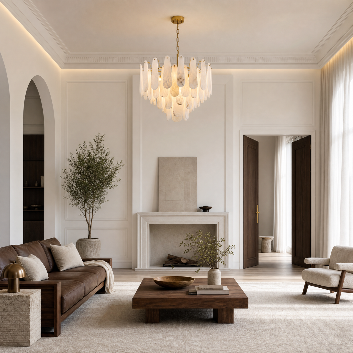 Hollis Modern Alabaster Tiered Chandelier