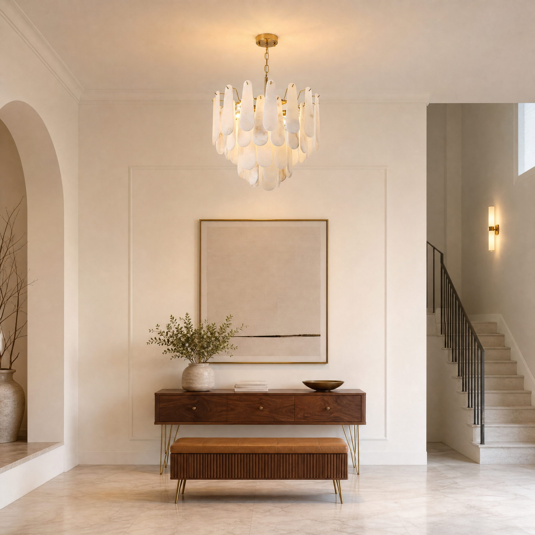 Hollis Modern Alabaster Tiered Chandelier