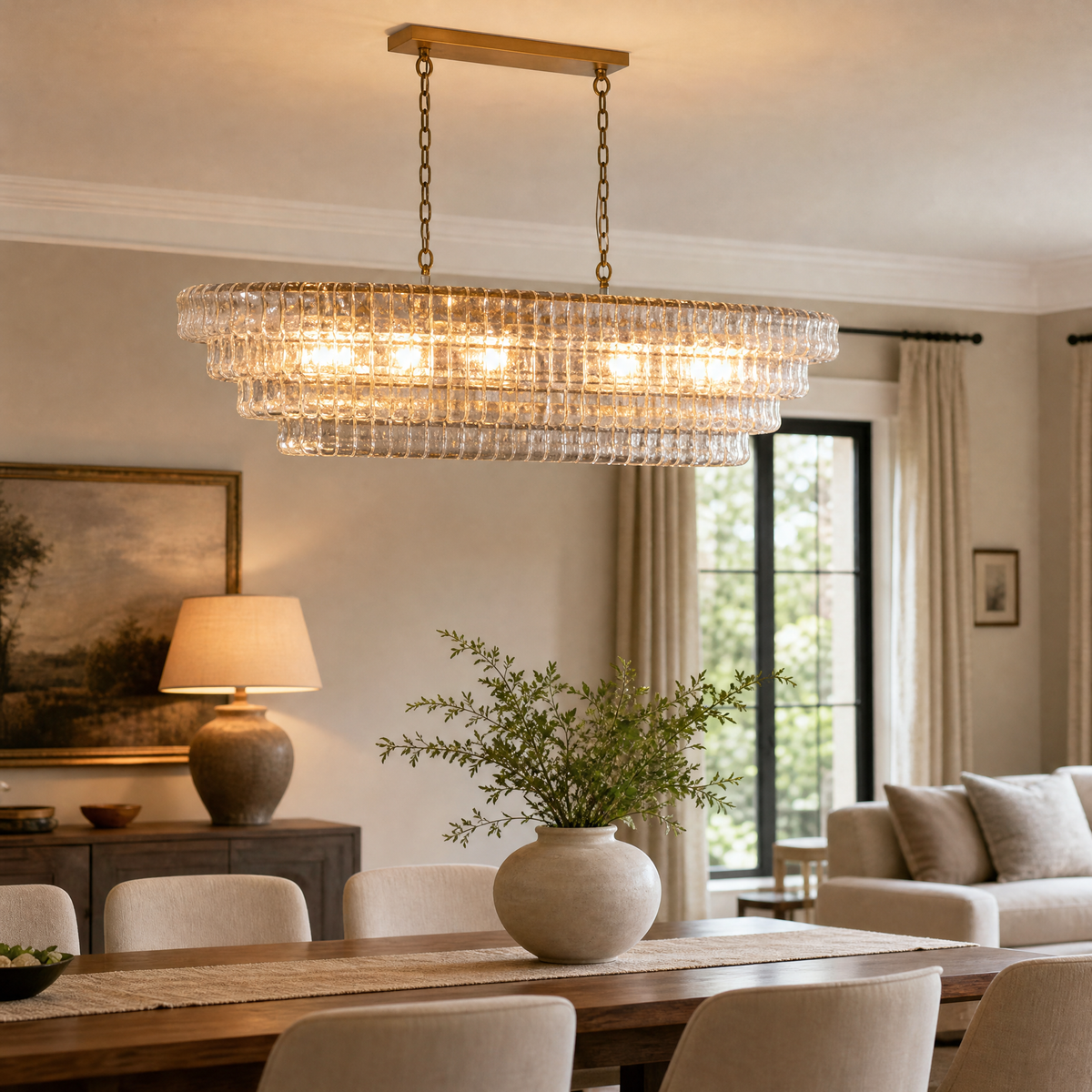 Hook Plate Crystal Clear Glass Linear Dining Pendant 1644 - Copper