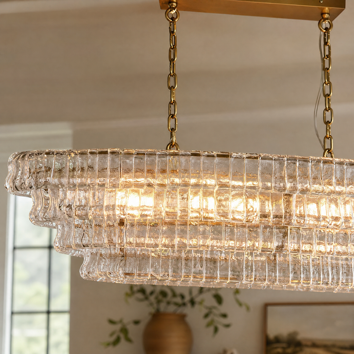 Hook Plate Crystal Clear Glass Linear Dining Pendant 1644 - Copper