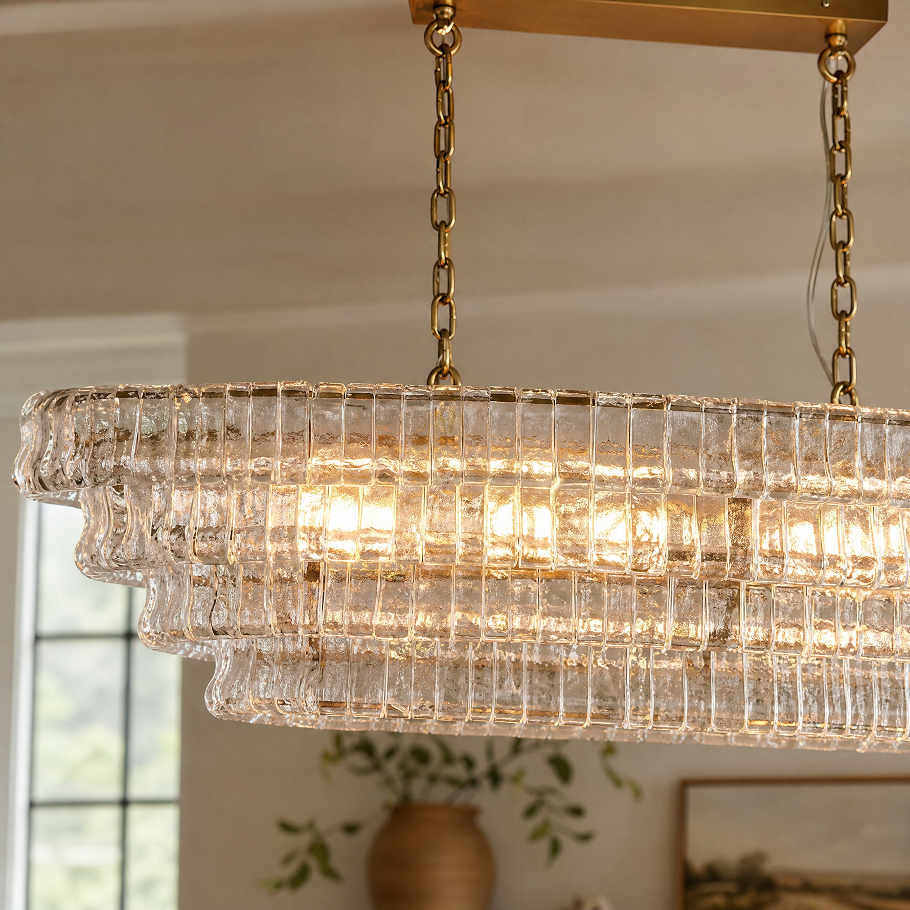 Hook Plate Crystal Clear Glass Linear Dining Pendant 1644 - Copper