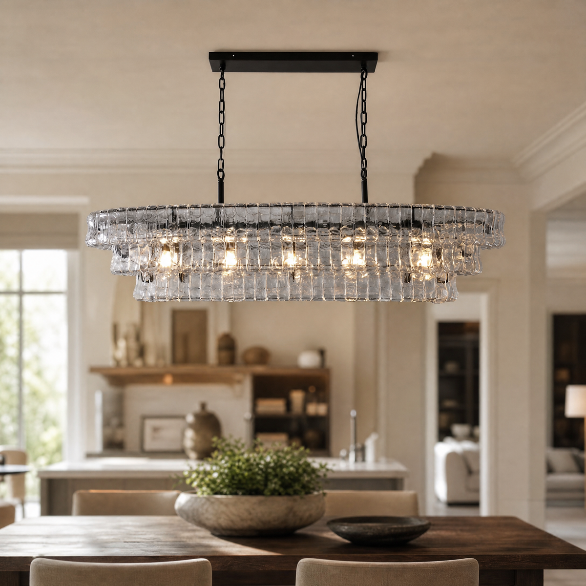Hook Plate Crystal Linear Dining Pendant 1644 Clear Glass - Black