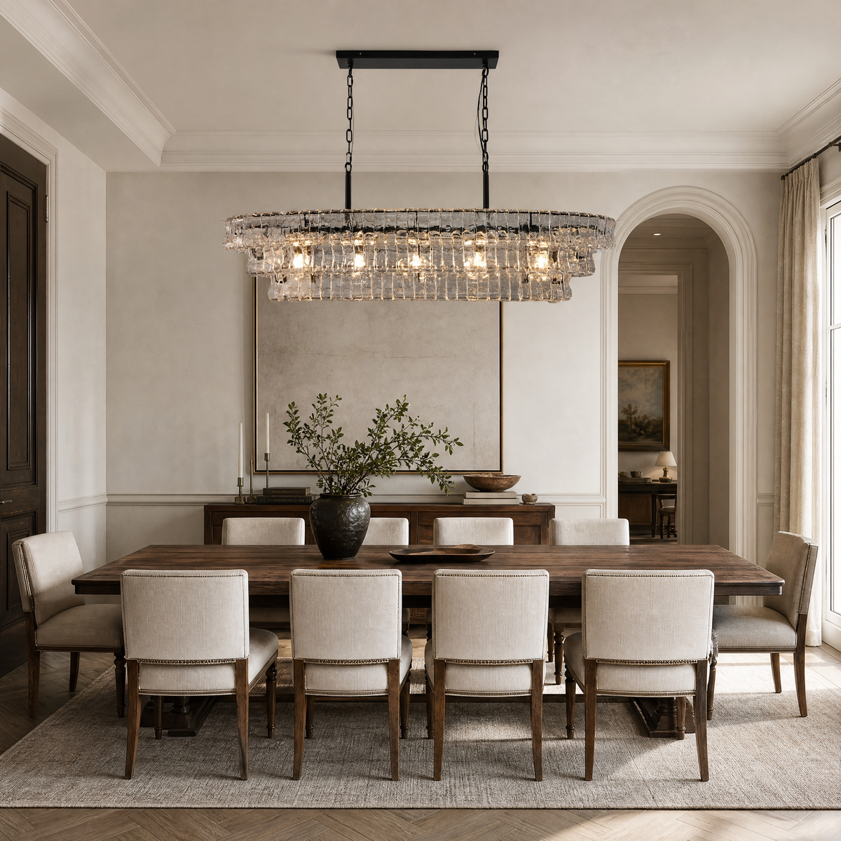 65" Hook Plate Clear Glass Linear Chandelier