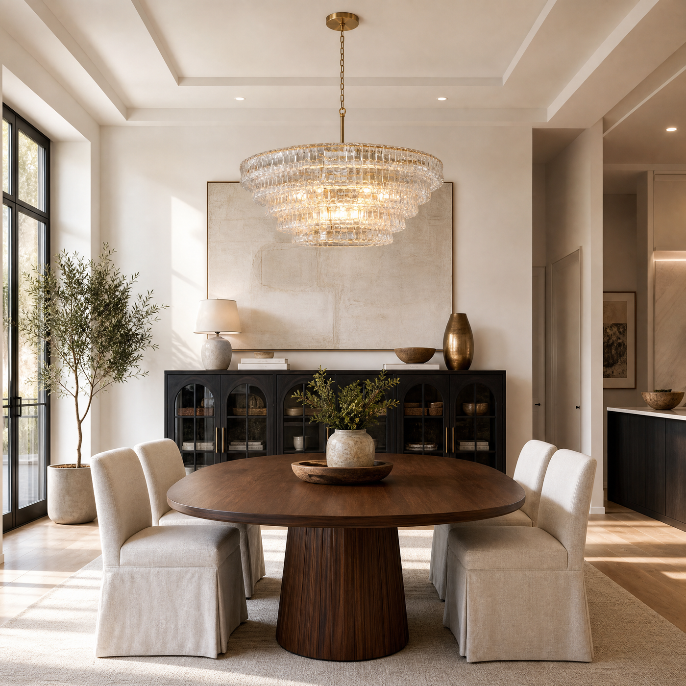 48" Hook Plate Clear Glass Round Chandelier
