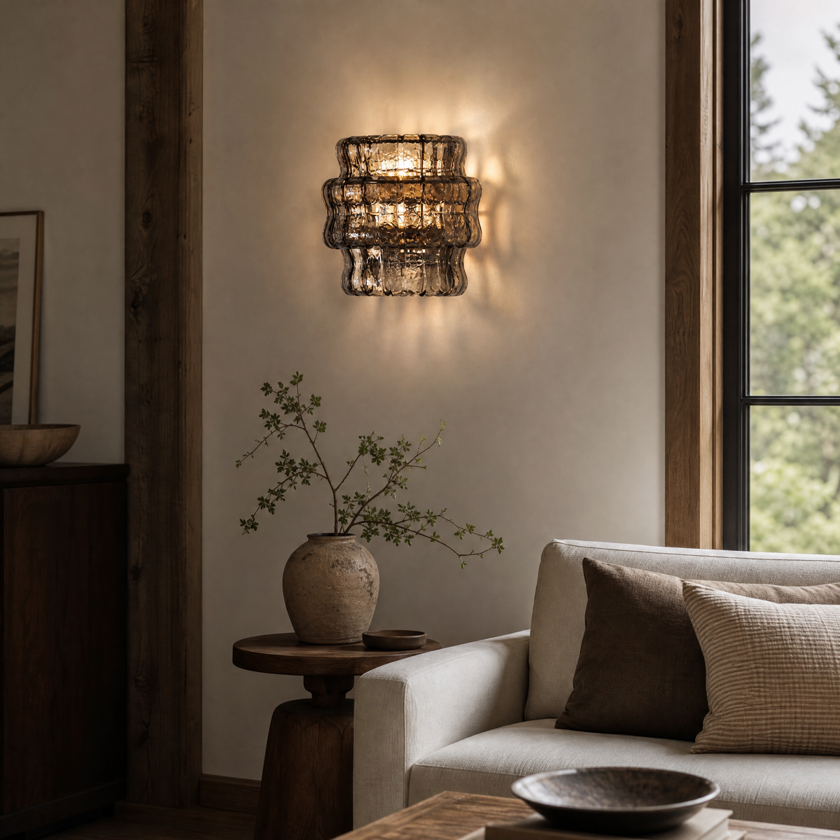Hook Plate Crystal Wall Sconce 304 Amber - Copper