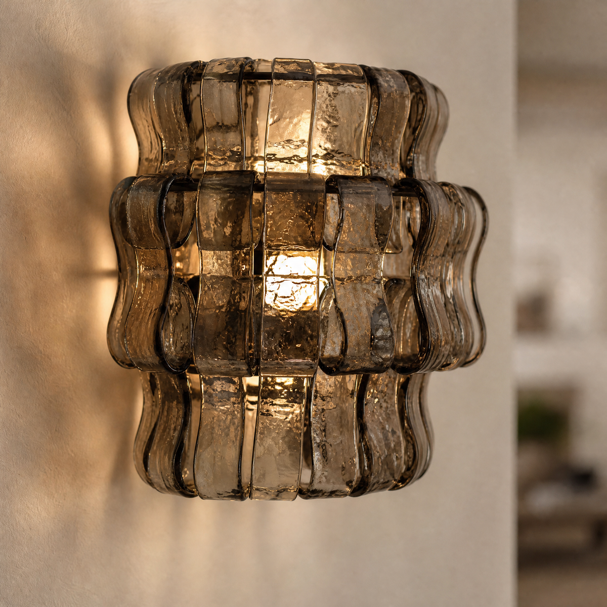 Hook Plate Crystal Wall Sconce 304 Amber - Copper