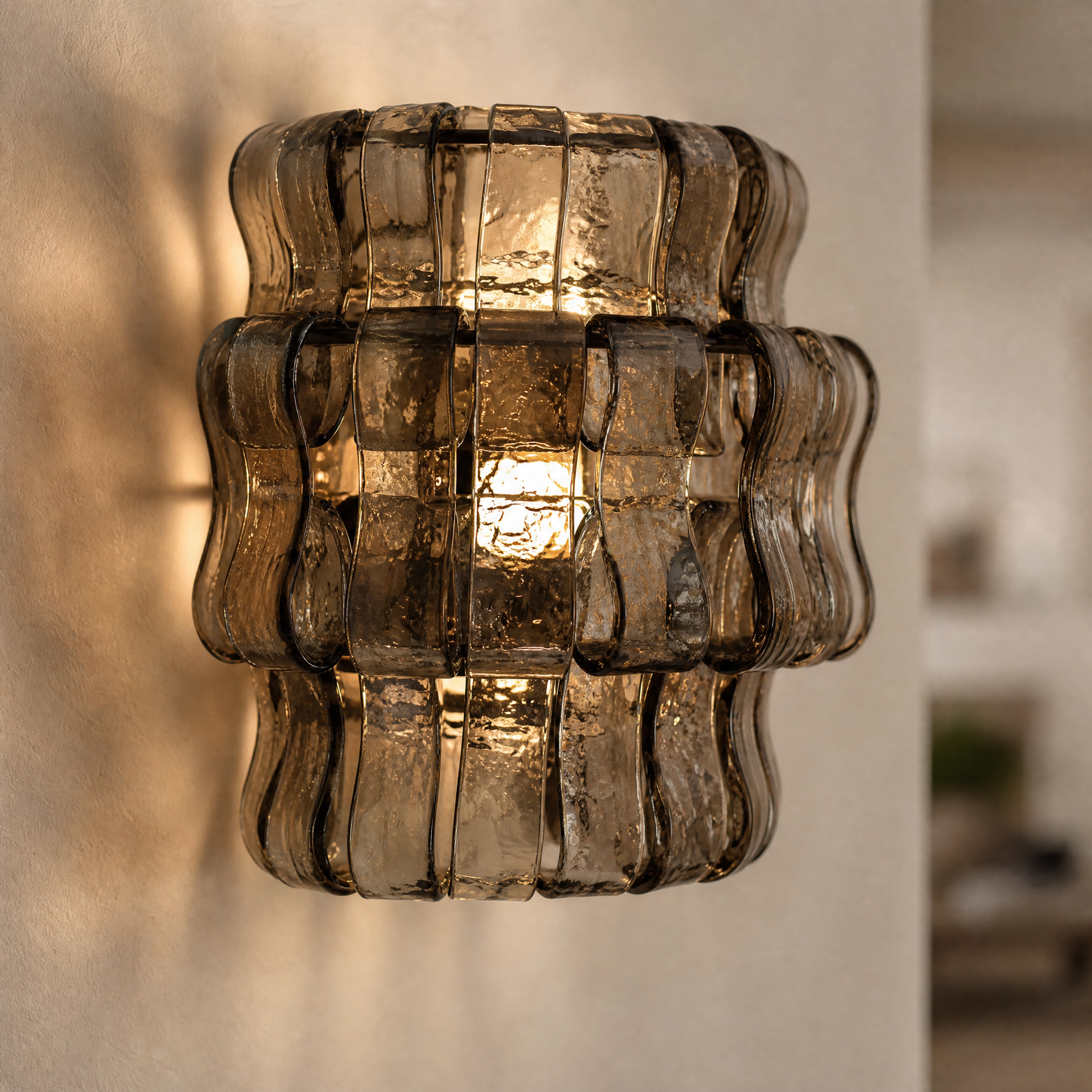 Hook Plate Crystal Wall Sconce 304 Amber - Copper