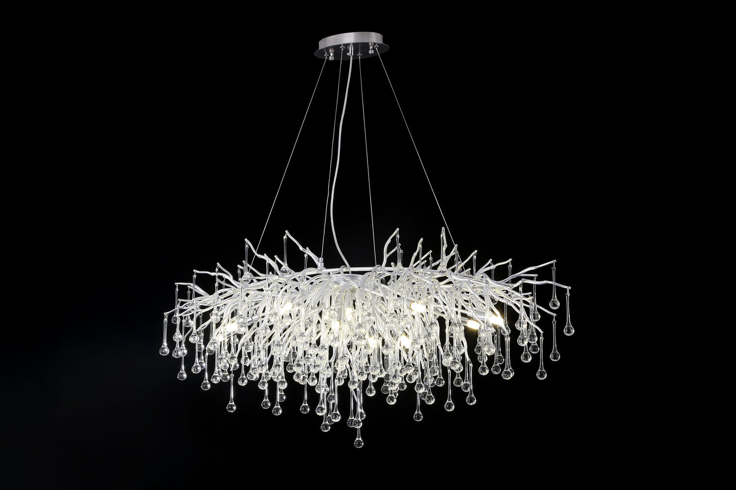 Small Water Drop Branch Rectangular Pendant 115cm - Silver