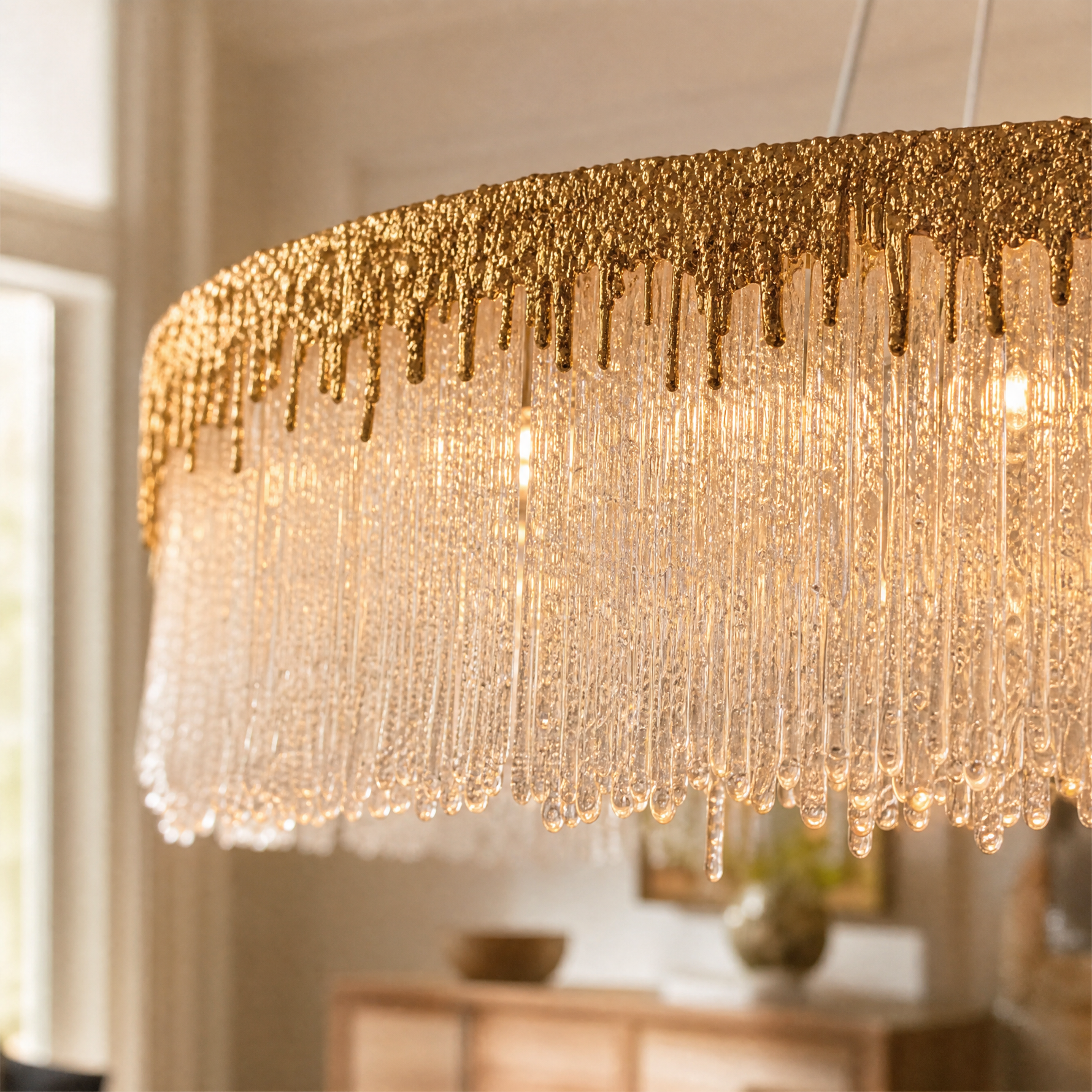 Ice Bloom Glass Square Chandelier L900 - Copper