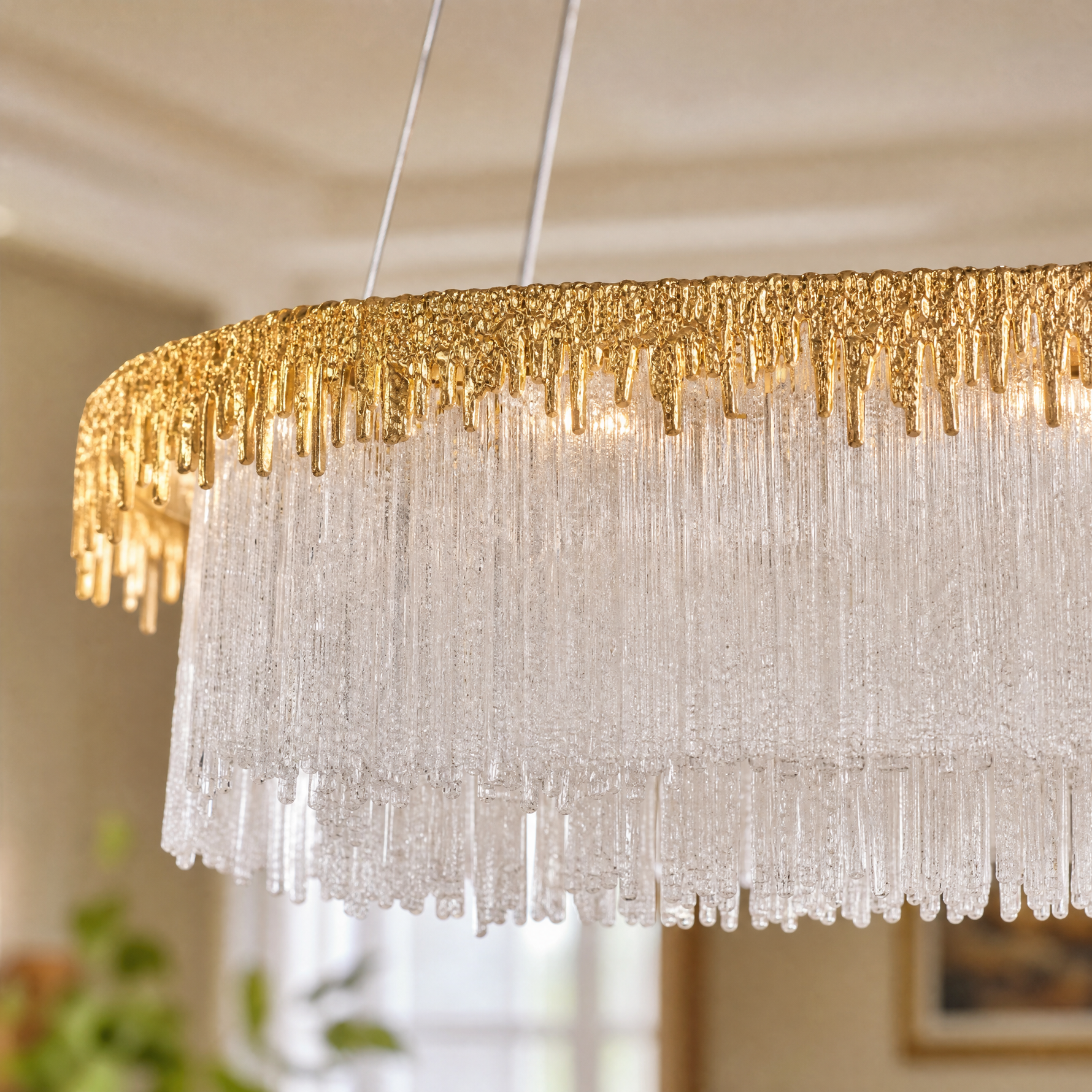Ice Bloom Glass Square Chandelier L900 - Copper